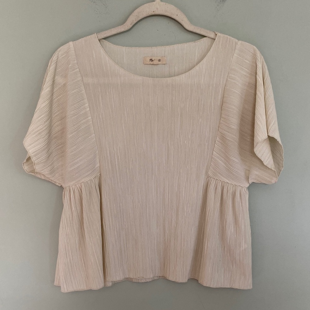 Madewell Women’s Cream Short Sleeve  Textured Blouse Size Small